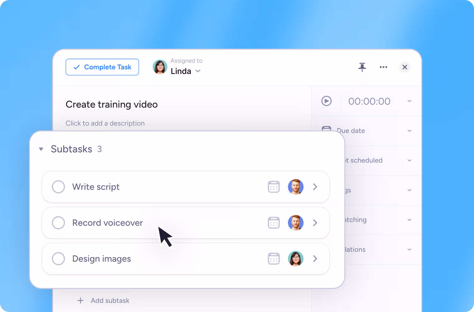 A task card with 3 subtasks