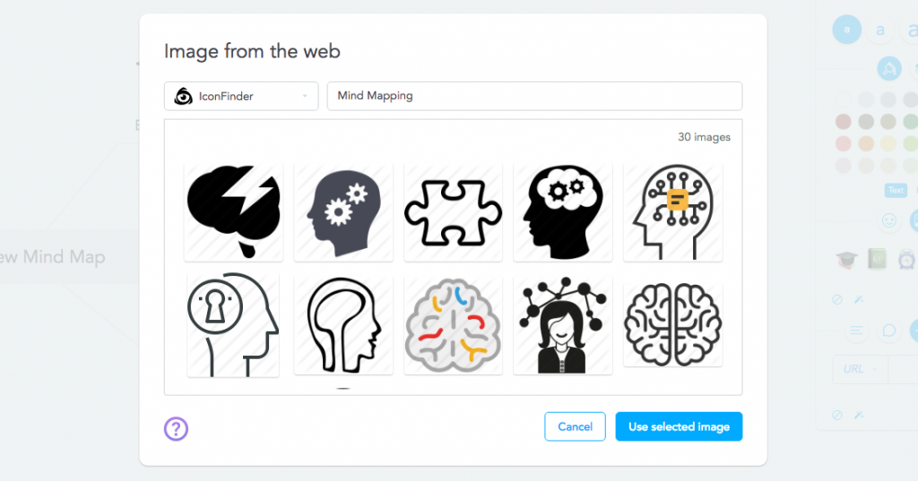 Using IconFinder to insert images into your mind map