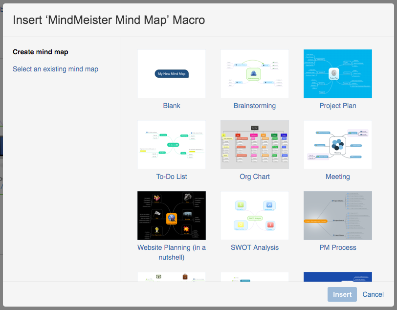 Select a mind map for your Confluence page