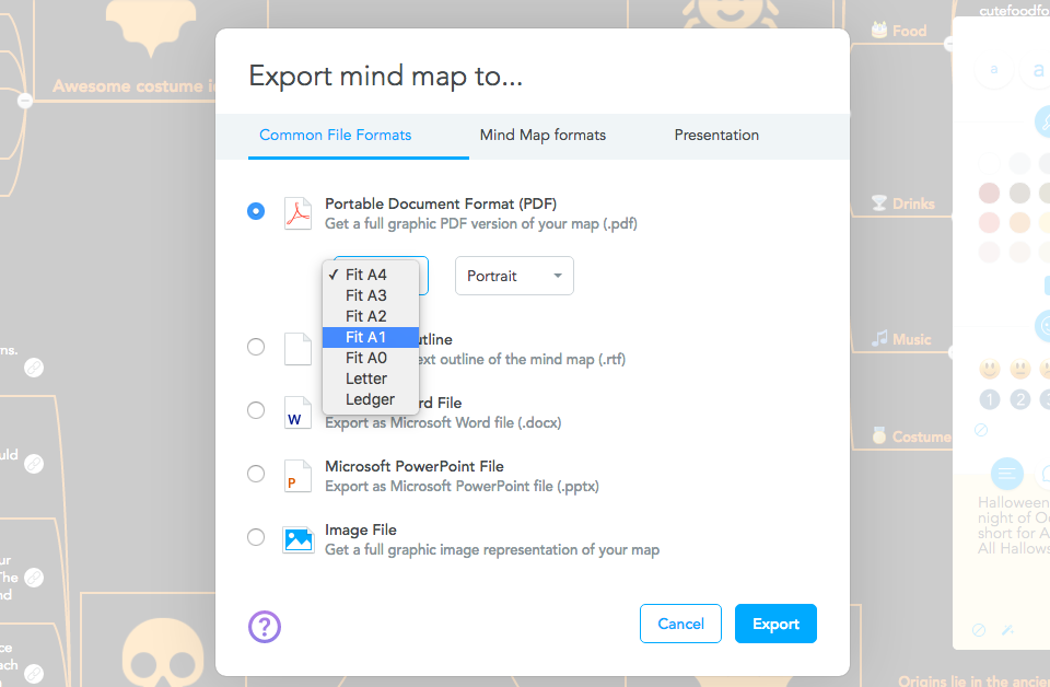 Exporting mind maps to PDF