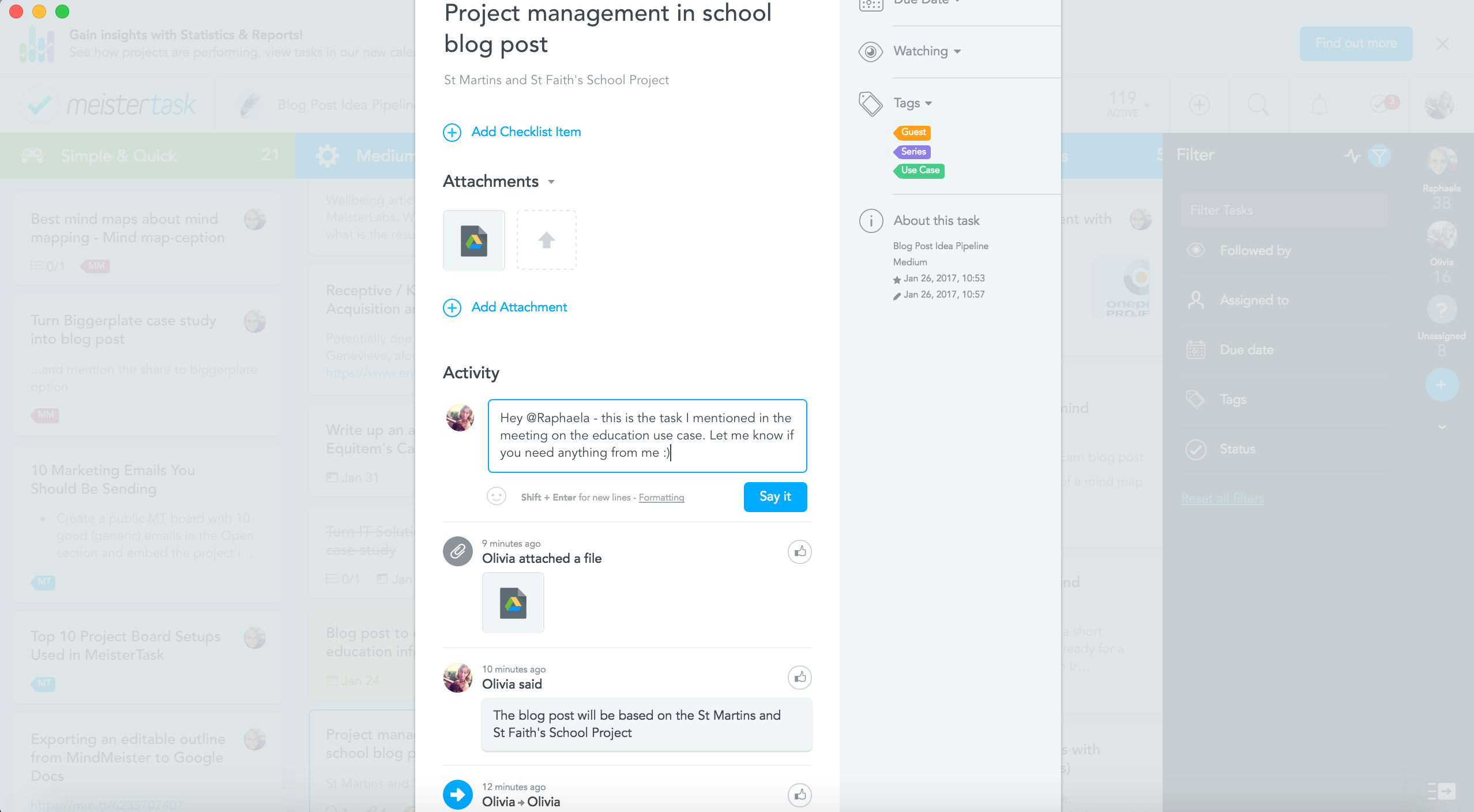 school project management with communication via MeisterTask