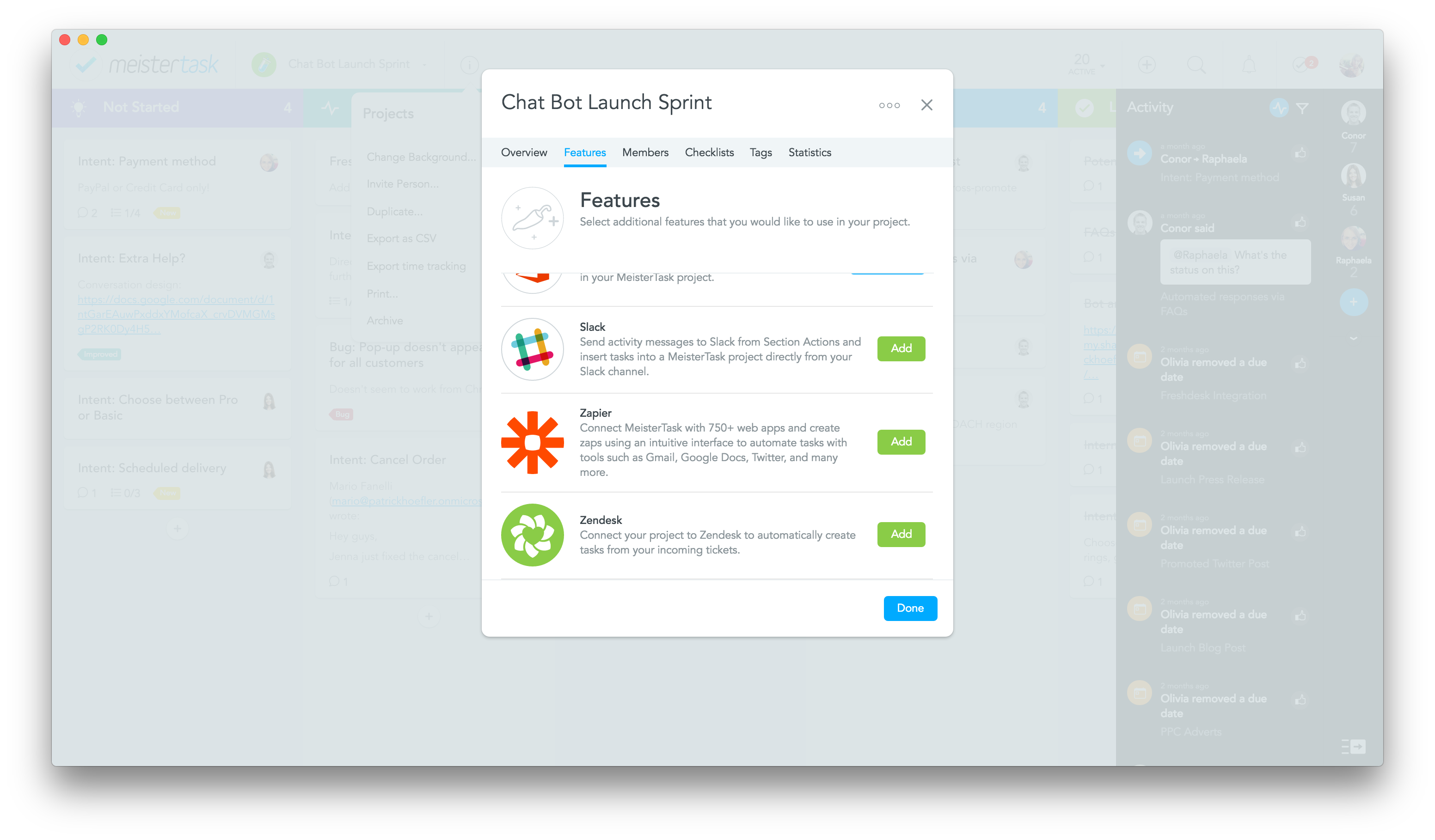 team productivity Zapier for teams meistertask set-up in MeisterTask