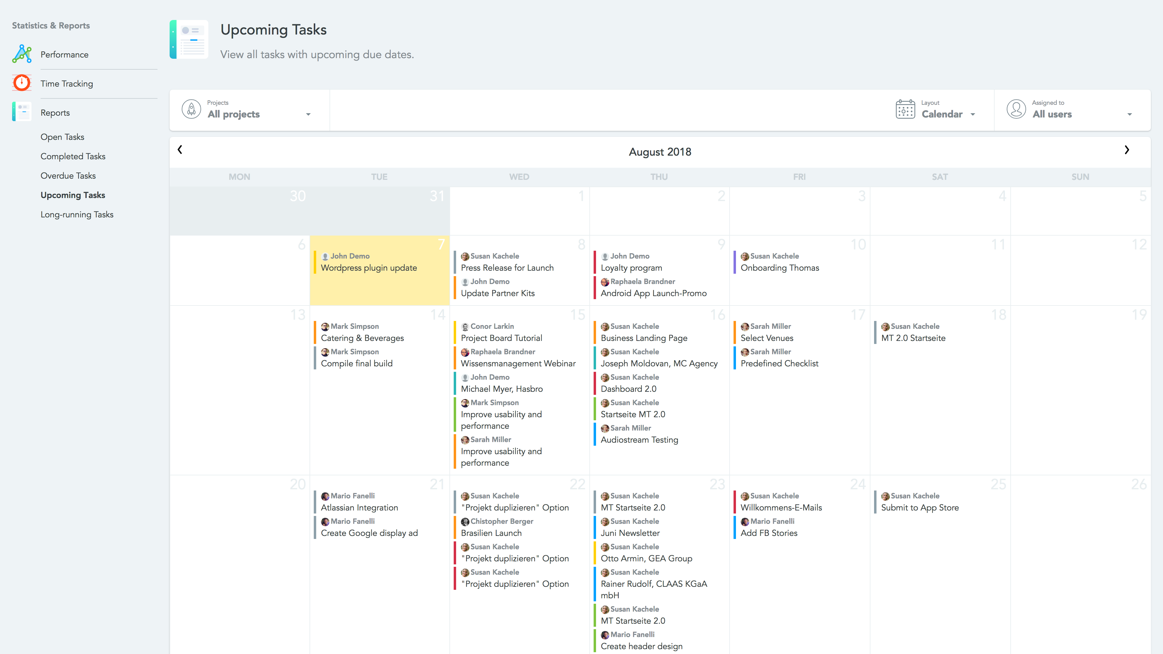 View upcoming team tasks in calendar view