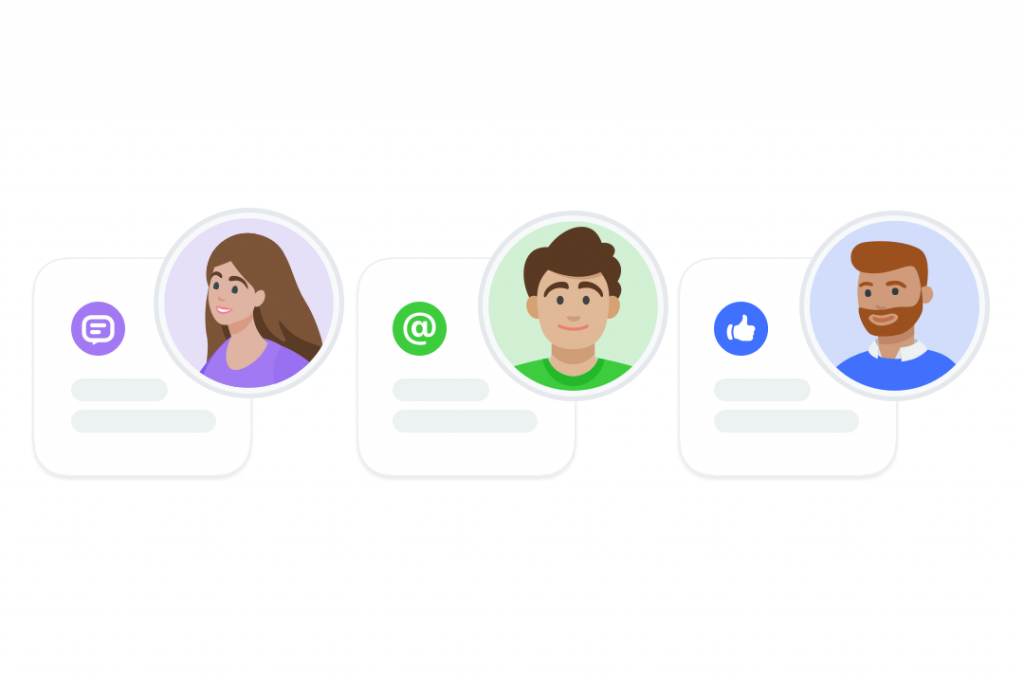 Three icons of people symbolise clear communication through comments, mentions and reactions within MeisterTask.